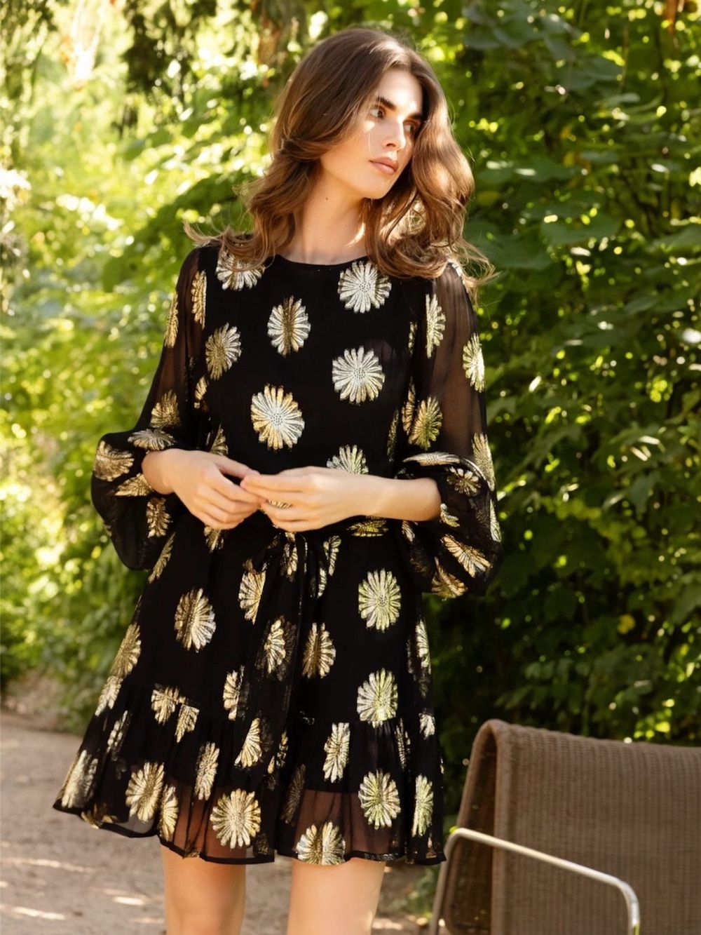 NEW Oliphant Flirty Short Dress in Peony Black Multi Gold Jacquard Size S